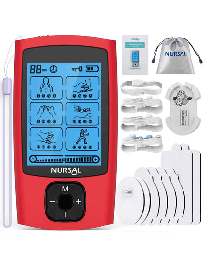 24-mode rechargeable TENS and EMS unit with lead wires and gel pads