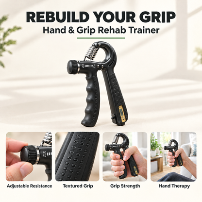 Hand and grip kit features: adjustable resistance, textured grip, grip strength, hand therapy