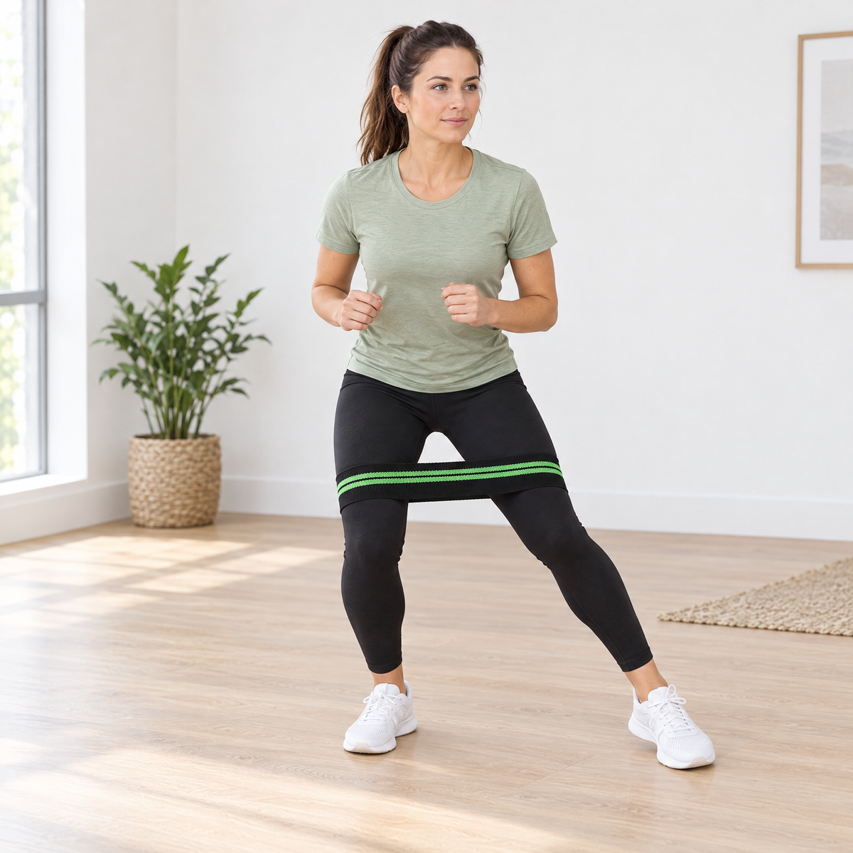 Side steps with the hip band just above the knees