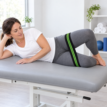 Side-lying clamshell with the hip band around both thighs