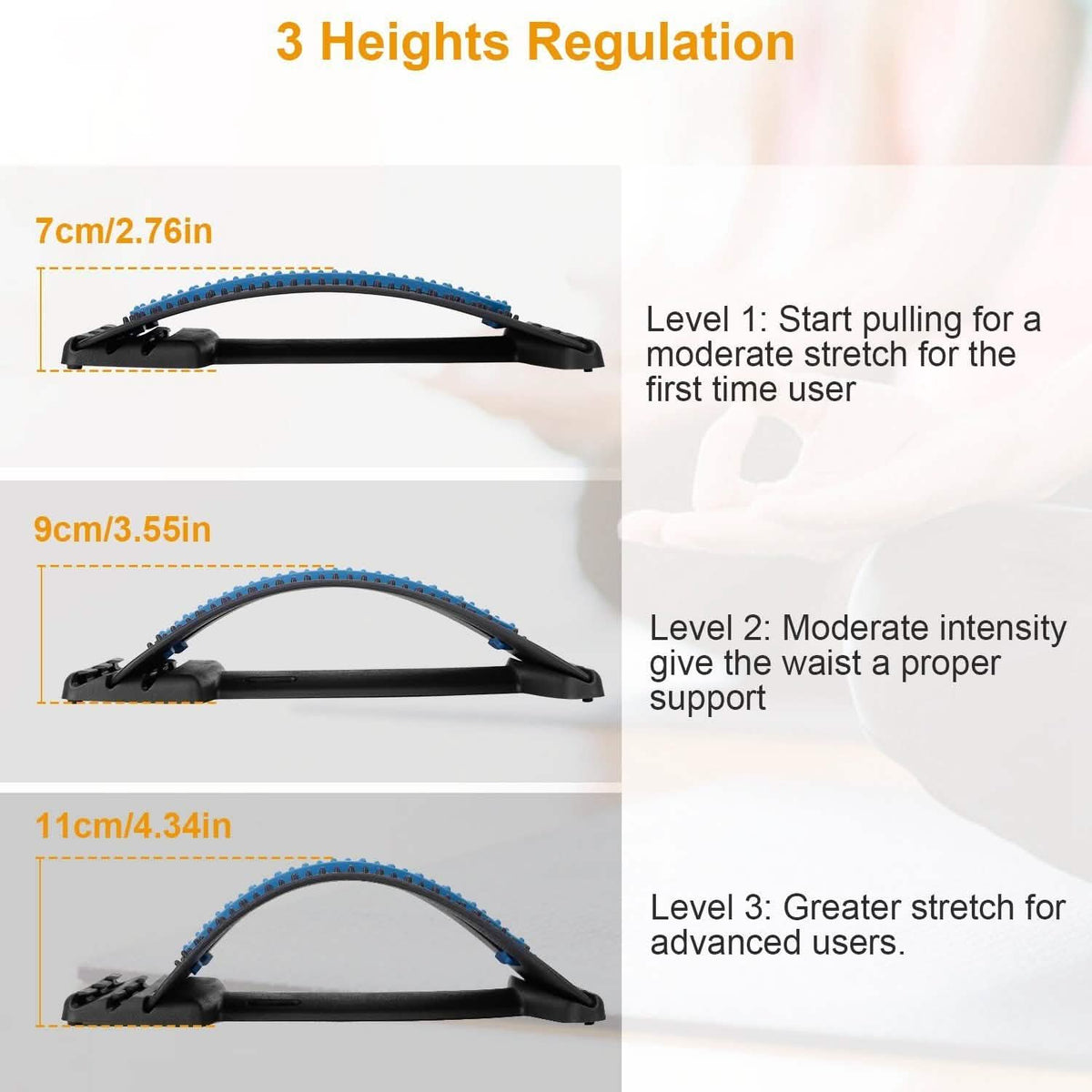 Lumbar stretcher at its three height settings