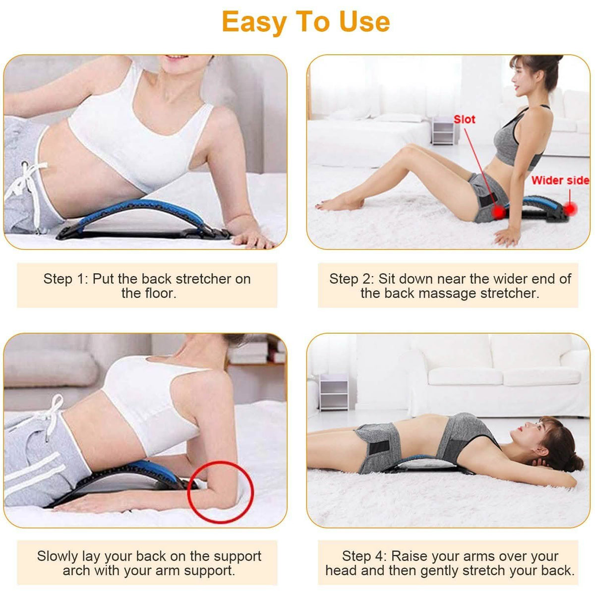 Four steps for getting on and off the lumbar stretcher